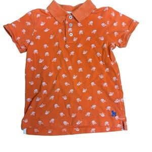 Mini Boden Polo Shirt Boys Top Size 7-8Y Orange Skulls
